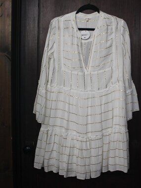 NWT EN CREME WOMENS LOLLY DRESS IN WHITE/GOLD STRIPES SZ M